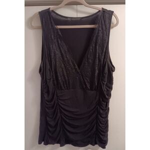 Maurices Sleeveless Blouse Size 1 Lace Ruching Stretchy Black